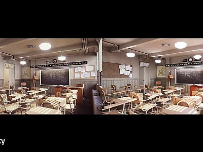 三維教室建筑室內場景,UE4和Unity3d渲染質感實測對比